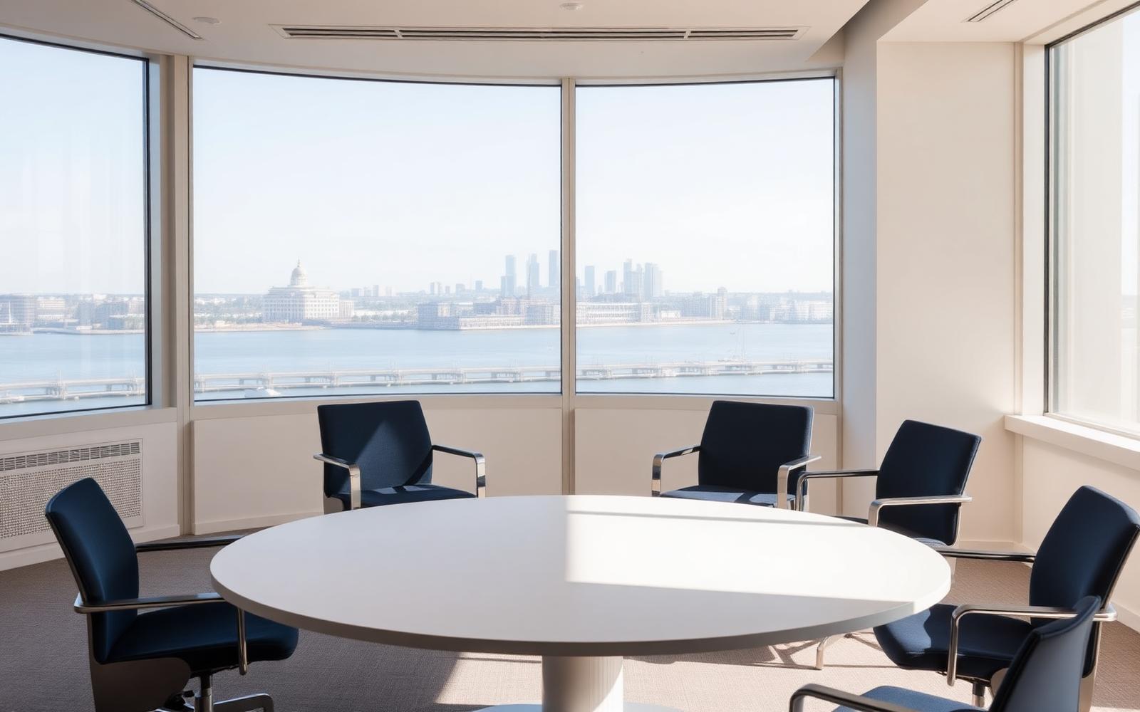 A quiet roundtable room overlooking the Toronto harbour.